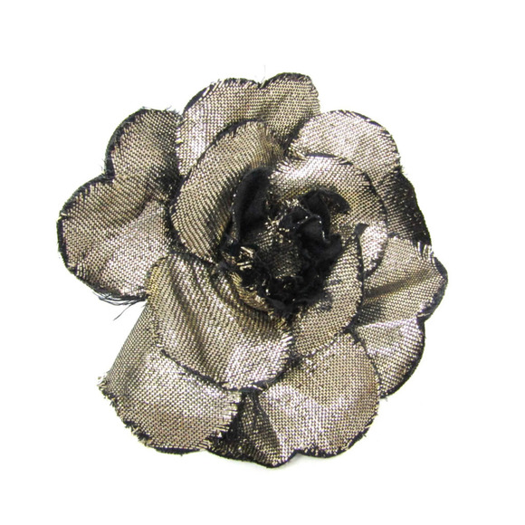 CHANEL Jewelry - Chanel Camellia Textile Brooch Black,Champagne Gold